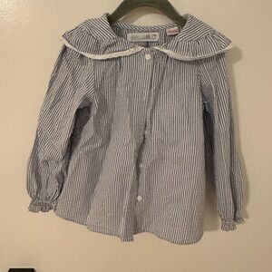 Zara Kids Navy and White Striped Button Down Shirt